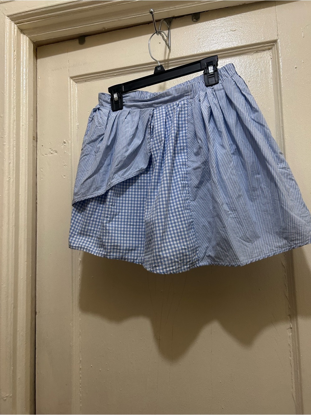 American Eagle Outfitters Light Blue Gingham & Stripe Layered Skater Skirt Sz XS